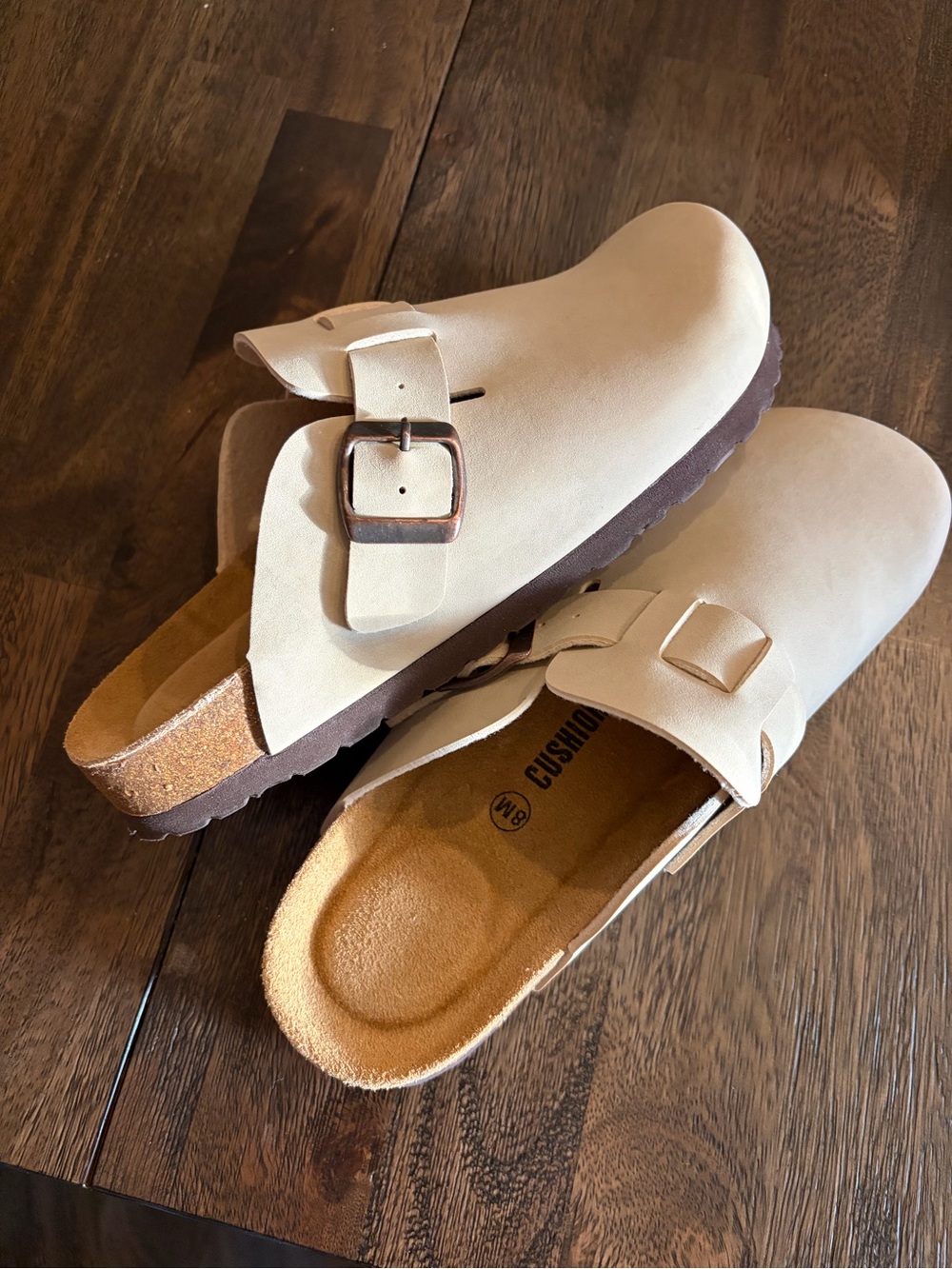 Women's Slip-On Buckle Clog Mule in Beige